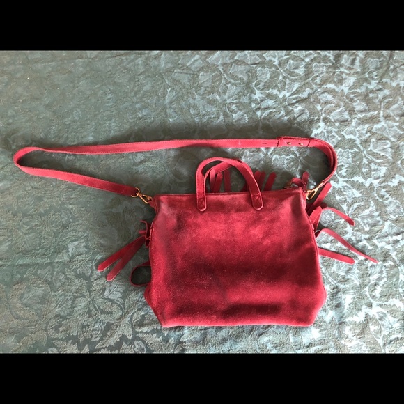 Madewell Leather Burgundy Fringed Cross Body Bag - Picture 4 of 10